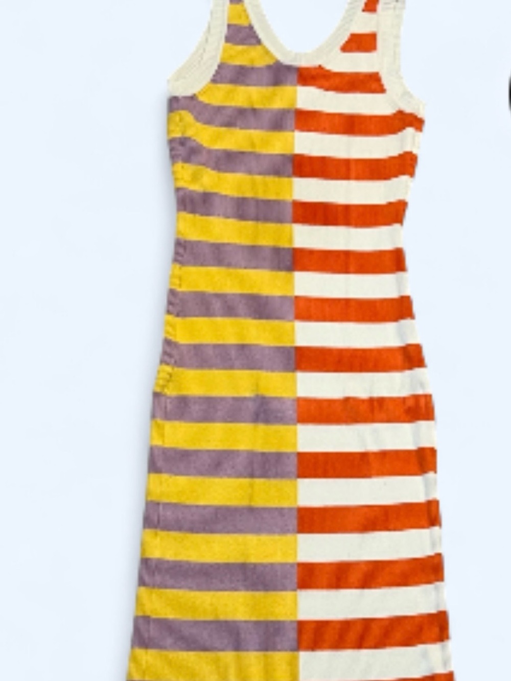 Aaron and Amber Striped Midi dress in Yellow, Purple, Orange, and White size M